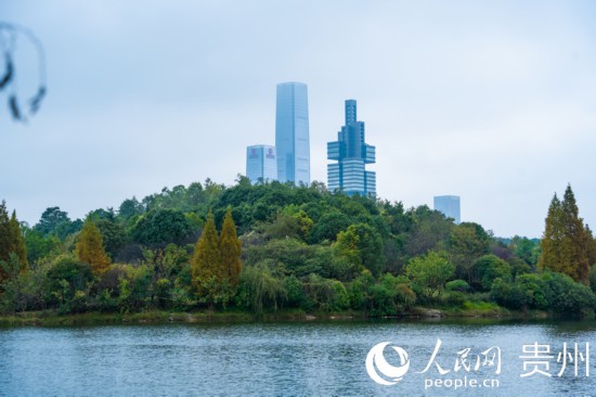 城市地標(biāo)與綠水青山相得益彰。人民網(wǎng) 陽茜攝