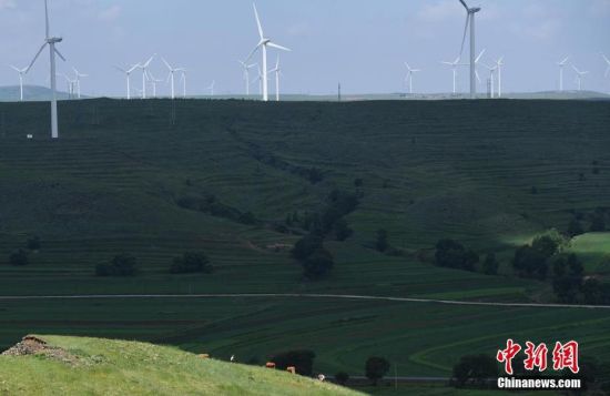 6月28日，河北張家口張北草原上大片風力發(fā)電的“風車”規(guī)模宏大。 中新社記者 楊艷敏 攝