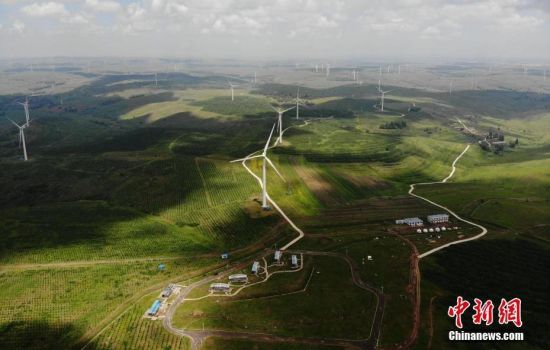 6月28日，河北張家口張北草原上大片風力發(fā)電的“風車”規(guī)模宏大。 中新社記者 楊艷敏 攝