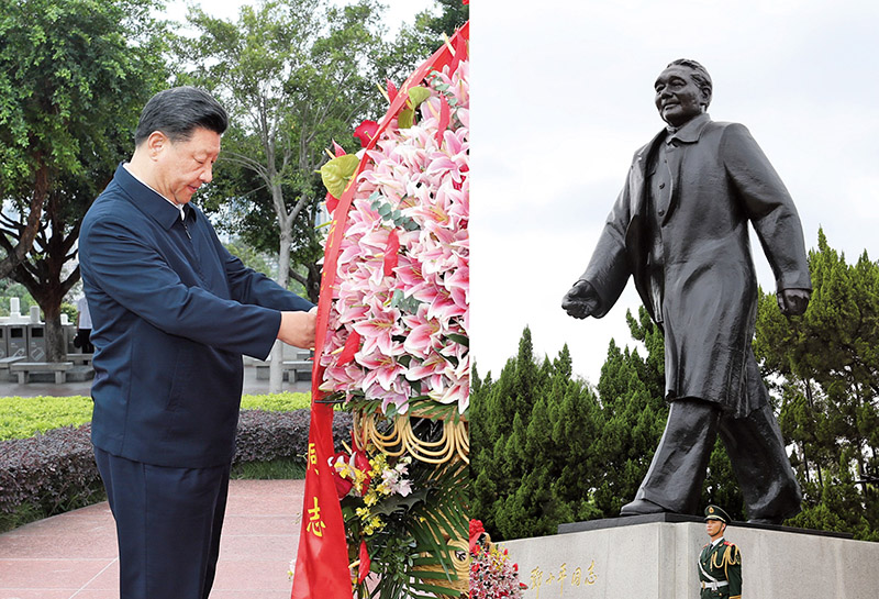 2020年10月14日，習近平總書記向深圳蓮花山公園鄧小平同志銅像敬獻花籃。