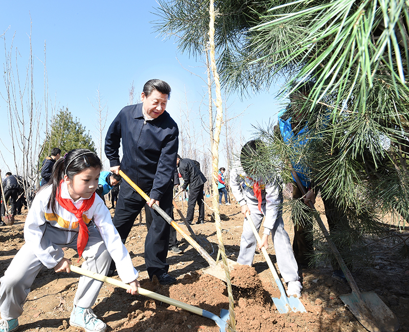 2015年4月3日，習(xí)近平總書(shū)記同大家一起植樹(shù)。